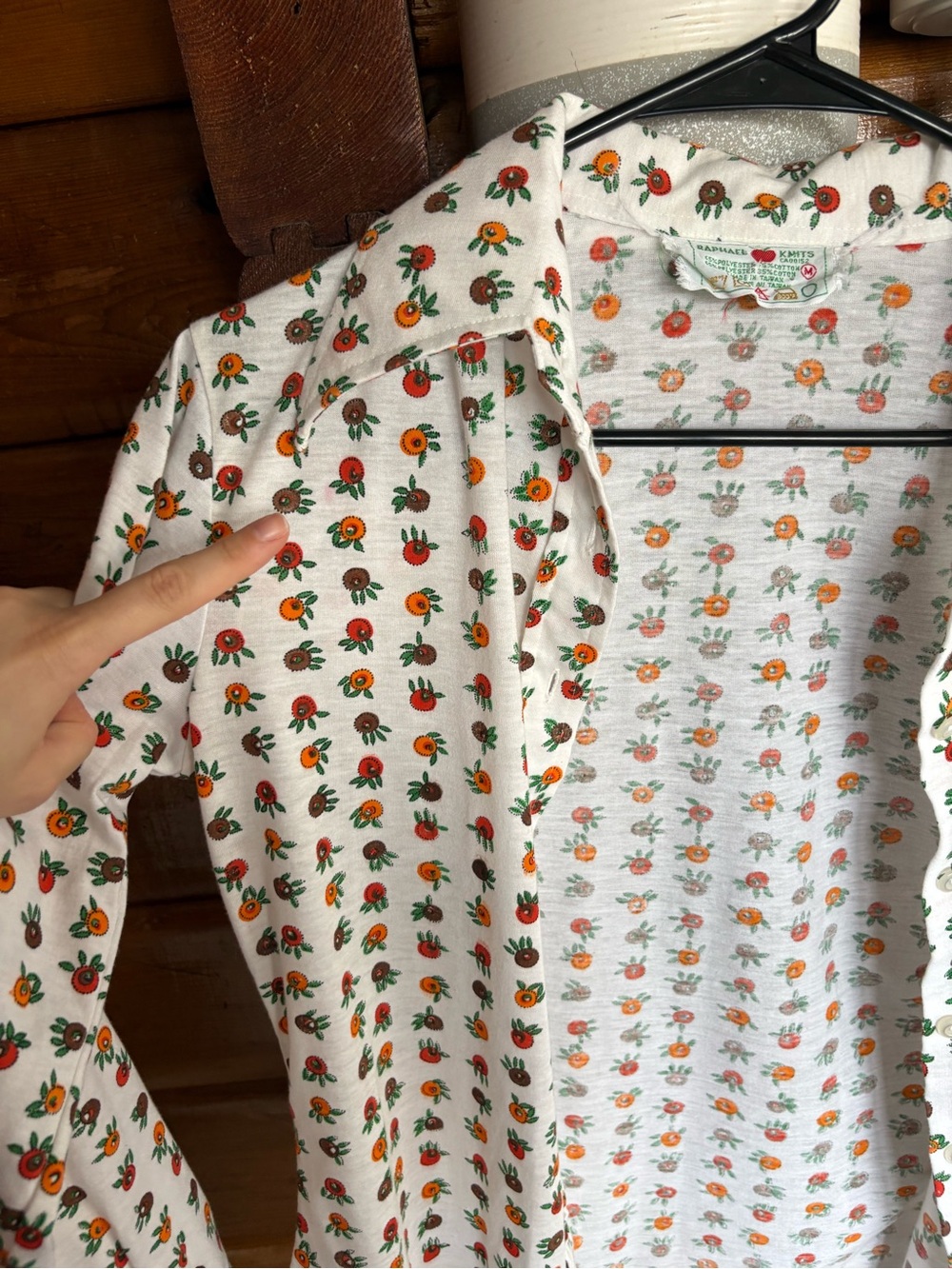Vintage Raphael Knits White Floral Button-Up Shirt Made in Taiwan Medium Fall - Picture 8 of 8